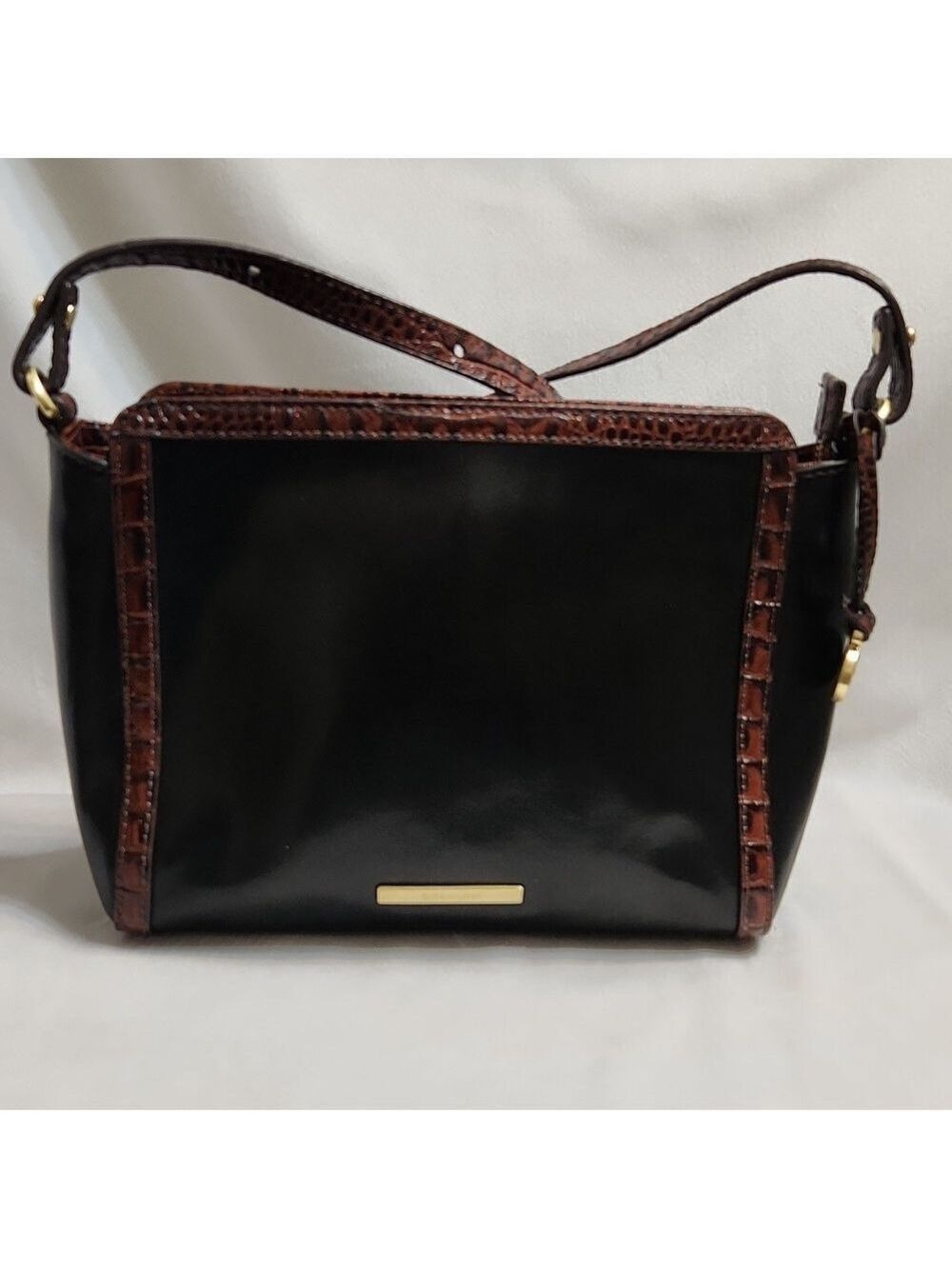 Brahmin Tuscan Tri-texture Carina Black Brown Leather Shoulder Bag - Picture 2 of 15